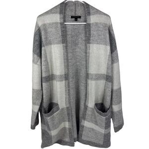 Banana Republic Women's Size XS/S Grey And White Large Plaid Open Front Cardigan